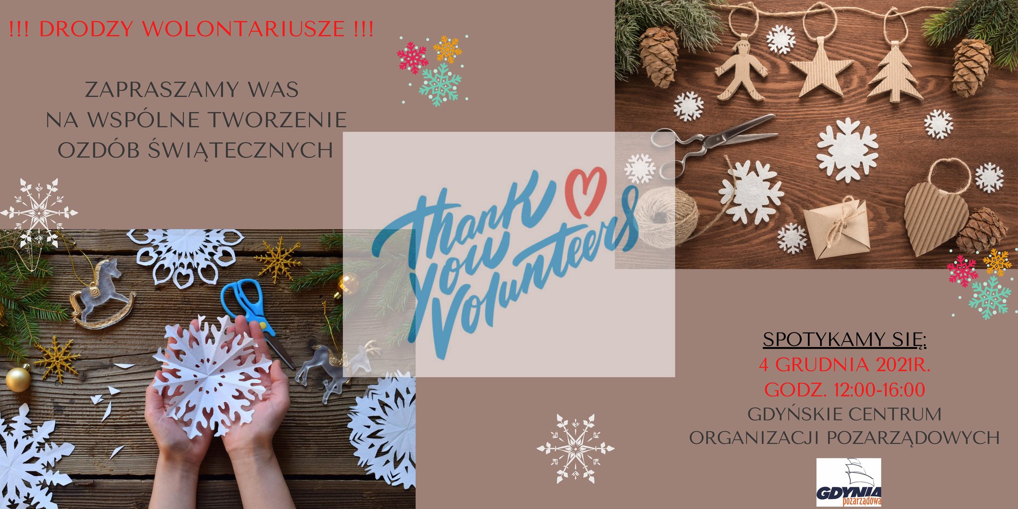 Zapraszamy wolontariuszy na warsztaty świąteczne do Gdyńskiego Centrum Wolontariatu- NIE PRZYJMUJEMY JUŻ ZGŁOSZEŃ!!!